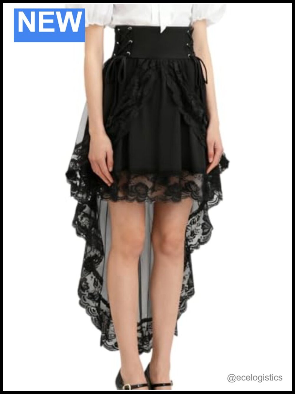 Womens Floral Lace Sheer Mesh Patchwork High Low Midi Skirt Gothic Renaissance